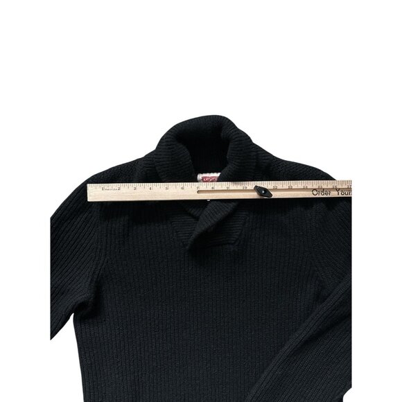 Levi's Sweater Mens Medium Black Shawl Collar Lambswool Knit Pullover Ribbed - Picture 6 of 10